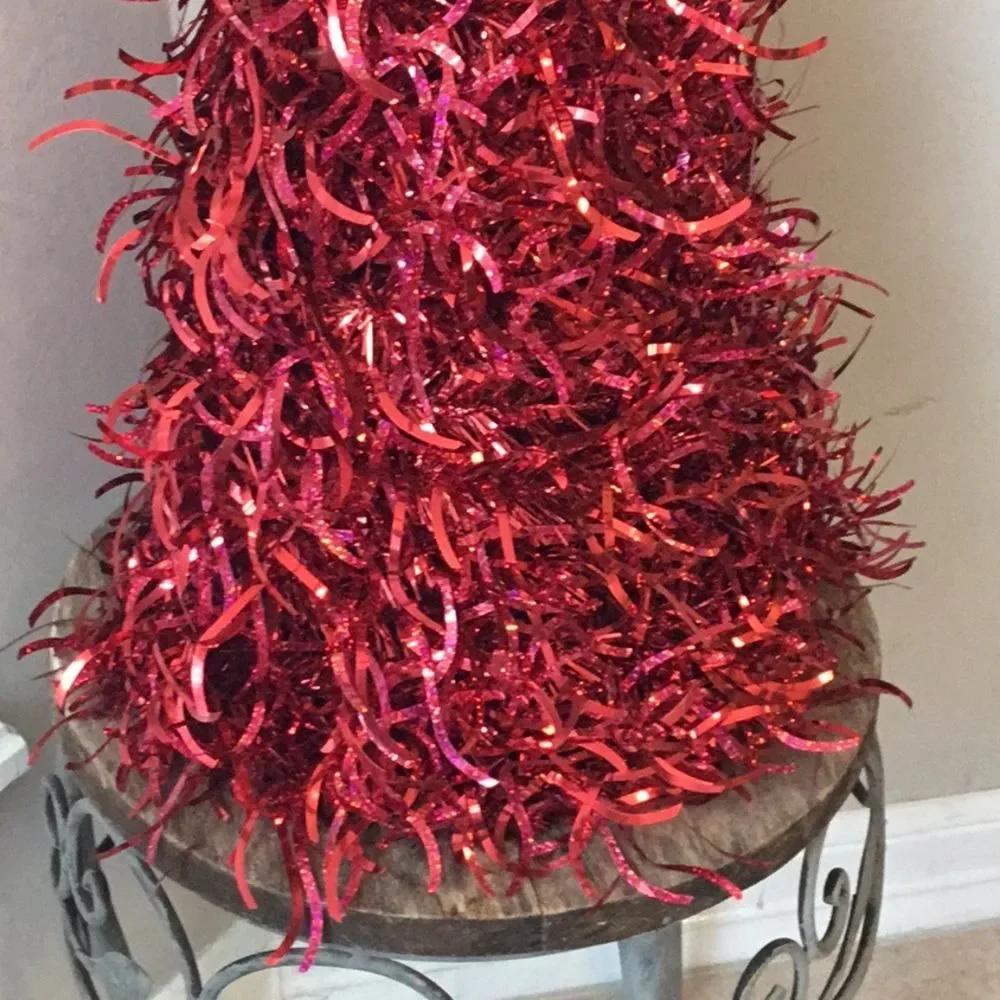 18” Red Christmas tinsel tree decor decoration classic